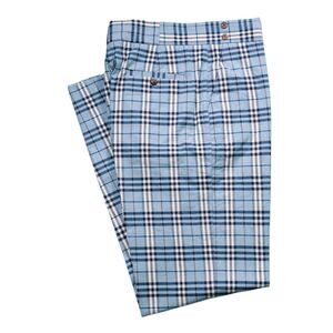 Mens 34 Gurkha Pants Blue White Plaid Cotton Flat Front Straight Fit Trousers